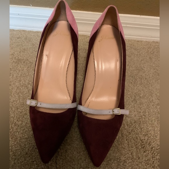 J Crew pink maroon suede heels strap accent size 10.5 - Picture 2 of 5